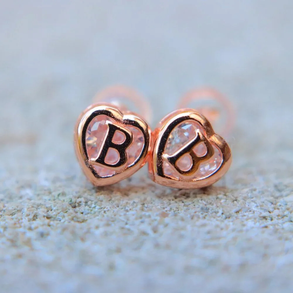 GIFT 💝HEART INITIAL ROSE GOLD EARRINGS WOMEN TEEN GIRLS MOM DAUGHTER, ELDM153RG